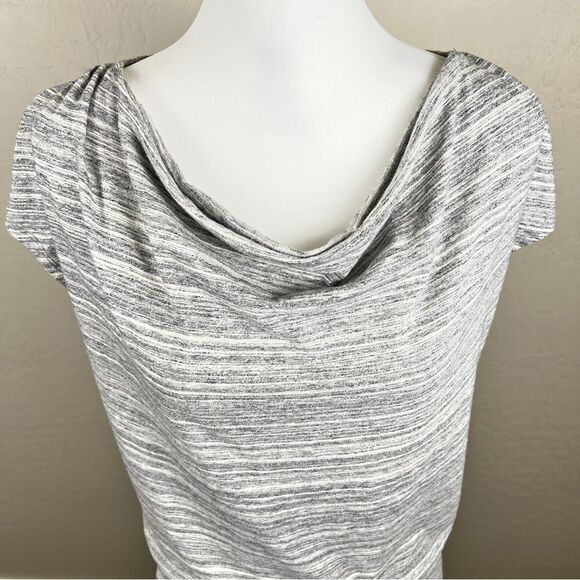 LOFT Gray Striped Cotton Tunic Top Cowl Neck Cap Sleeve Drawstring Waist Small - Picture 6 of 10